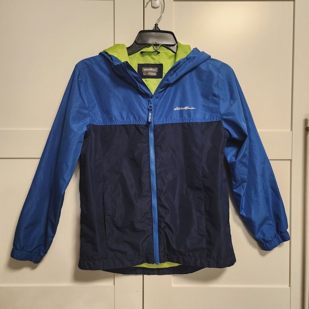 Eddie Bauer Blue & Green Rain Jacket Unisex Kids Size Medium 10/12